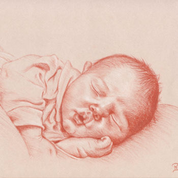 Zeichnungen mit dem Titel "Ange endormi" von Nathalie Bernard, Original-Kunstwerk, Pastell