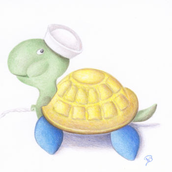 Drawing titled "La tortue promise" by Nathalie Bernard, Original Artwork, Pencil