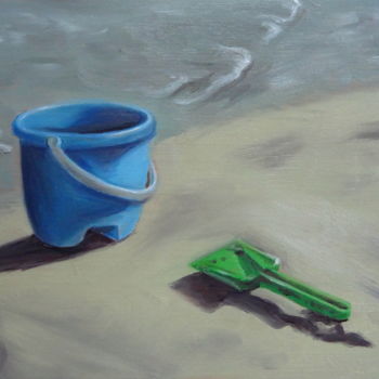 Painting titled "A la plage" by Nathalie Bernard, Original Artwork, Oil