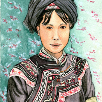 Pittura intitolato "Jeune Yi du Yunnan" da Nathalie Bernard, Opera d'arte originale, Acquarello