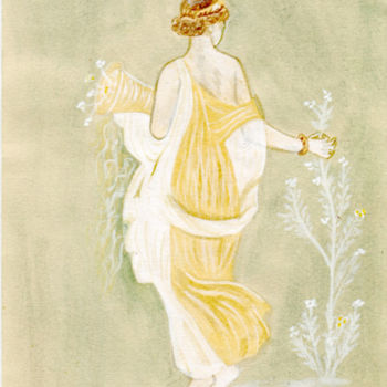 Pittura intitolato "Jeune fille cueilla…" da Nathalie Bernard, Opera d'arte originale, Inchiostro