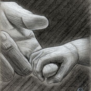 「Mains à la façon de…」というタイトルの描画 Nathalie Bernardによって, オリジナルのアートワーク, 木炭