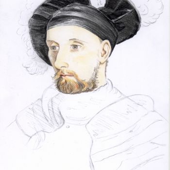 Ζωγραφική με τίτλο "Sir Nicolas Carew" από Nathalie Bernard, Αυθεντικά έργα τέχνης, Μολύβι