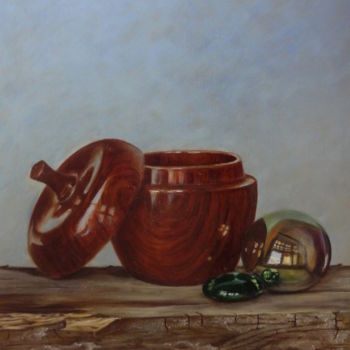 Painting titled "Pomme de bois" by Nathalie Bernard, Original Artwork, Oil