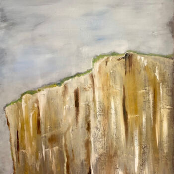 Painting titled "Les falaises" by Nathalie Brinon, Original Artwork, Oil Mounted on Wood Stretcher frame