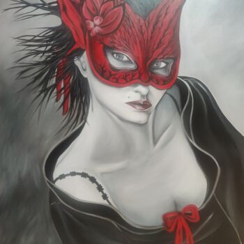 Peinture intitulée "La femme masquée." par Nathalie Chirade, Œuvre d'art originale, Huile