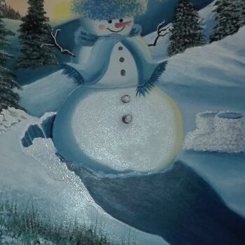 Pintura titulada "Bonne homme de neige" por Nathalie Choury, Obra de arte original, Oleo Montado en Bastidor de camilla de m…
