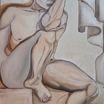 Painting titled "L'homme grecque" by Nathalie Choury, Original Artwork, Oil Mounted on Wood Stretcher frame