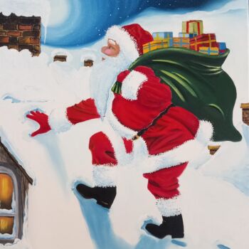 Peinture intitulée "Père Noël sur un to…" par Nathalie Choury, Œuvre d'art originale, Fusain Monté sur Châssis en bois
