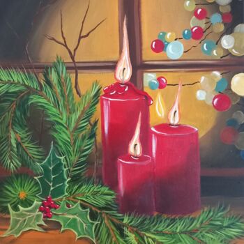 Peinture intitulée "Thème de Noël" par Nathalie Choury, Œuvre d'art originale, Huile Monté sur Châssis en bois