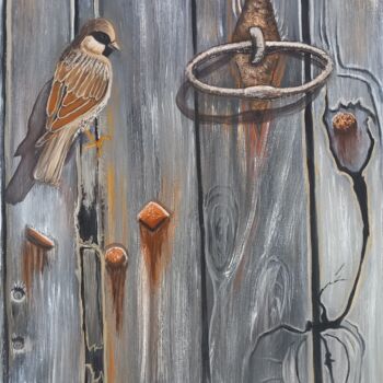 Pintura titulada "Un oiseau posé sur…" por Nathalie Choury, Obra de arte original, Oleo Montado en Bastidor de camilla de ma…
