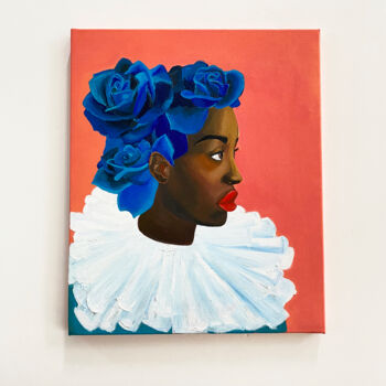 Картина под названием "ROSES BLEUES" - Nathalie Christophe Dao, Подлинное произведение искусства, Масло
