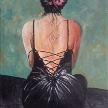 Painting titled "Femme fleur pétale" by Nathalie Crouillebois, Original Artwork, Acrylic