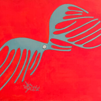 Painting titled "Oiseau Volant Non I…" by Nathalie De Voogd, Original Artwork, Acrylic Mounted on Wood Stretcher frame