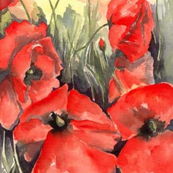 Painting titled "Coquelicots" by Nathalie Dubreucq Carlier, Original Artwork