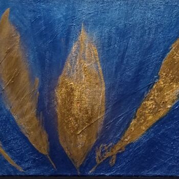 Painting titled "Plume d'or 24k" by Nathalie Fernandes (Natys), Original Artwork, Acrylic Mounted on Wood Stretcher frame