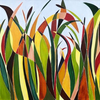 Peinture intitulée "Grandes herbes" par Nathalie Herbulot, Œuvre d'art originale, Huile Monté sur Châssis en bois