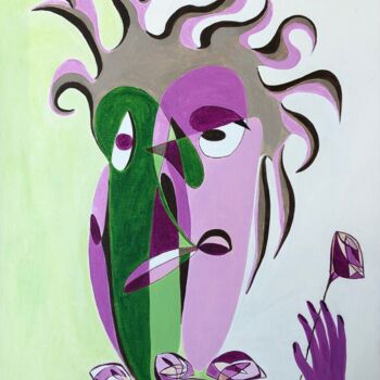 Peinture intitulée "Femme au bouquet de…" par Nathalie Herbulot, Œuvre d'art originale, Acrylique Monté sur Châssis en bois