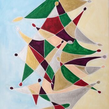 Painting titled "Sapin de Noël" by Nathalie Herbulot, Original Artwork, Acrylic Mounted on Wood Stretcher frame