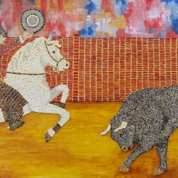 Rzeźba zatytułowany „La Corrida” autorstwa Nathalie Jarrige, Oryginalna praca, Mozaika