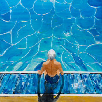 Painting titled "Bleu Piscine" by Nathalie Joulin, Original Artwork, Acrylic Mounted on Wood Stretcher frame