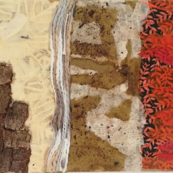 제목이 "Collage terre et feu"인 콜라주 Nathalie Le Hesran로, 원작, 콜라주 나무 들것 프레임에 장착됨