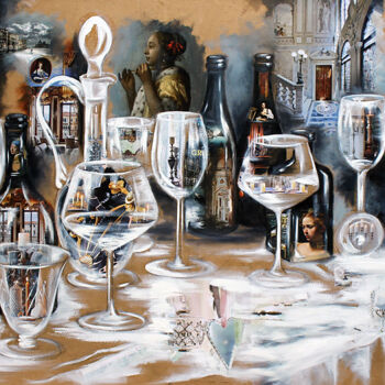 Картина под названием "Banquet au Rialto" - Nathalie Lemaitre, Подлинное произведение искусства, Масло Установлен на Деревян…