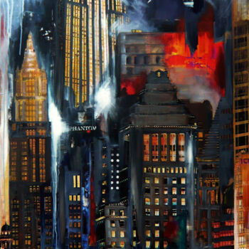 Painting titled "Batman Circus" by Nathalie Lemaitre, Original Artwork, Oil Mounted on Wood Stretcher frame