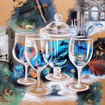 Painting titled "Comme un poisson" by Nathalie Lemaitre, Original Artwork, Oil Mounted on Wood Stretcher frame