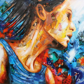 Картина под названием "La fille du vent" - Nathalie Lemaitre, Подлинное произведение искусства, Масло Установлен на Деревянн…