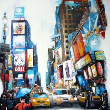 Painting titled "LOL City" by Nathalie Lemaitre, Original Artwork, Oil Mounted on Wood Stretcher frame
