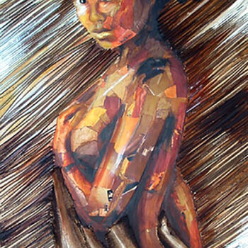 Pintura titulada "Les roseaux" por Nathalie Lemaitre, Obra de arte original, Oleo Montado en Bastidor de camilla de madera