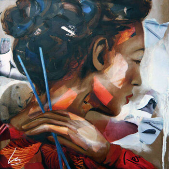 Pittura intitolato "L'accompagnatrice" da Nathalie Lemaitre, Opera d'arte originale, Olio Montato su Telaio per barella in l…