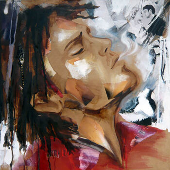 Painting titled "Sentimental dreamer" by Nathalie Lemaitre, Original Artwork, Oil Mounted on Wood Stretcher frame