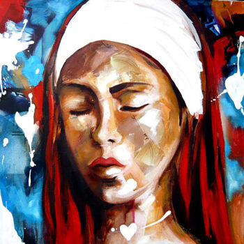 Картина под названием "Le coeur blanc" - Nathalie Lemaitre, Подлинное произведение искусства, Масло Установлен на Деревянная…
