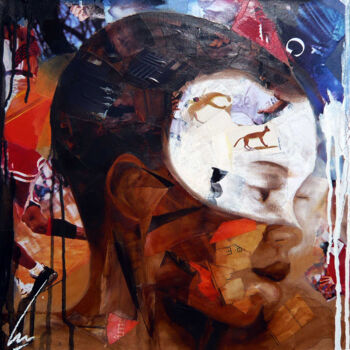 Painting titled "Le masque blanc (Sé…" by Nathalie Lemaitre, Original Artwork, Oil Mounted on Wood Stretcher frame