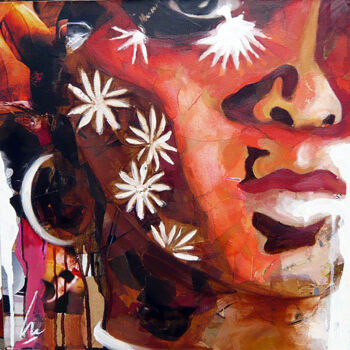 제목이 "Fleurs de lumière"인 미술작품 Nathalie Lemaitre로, 원작, 기름 나무 들것 프레임에 장착됨