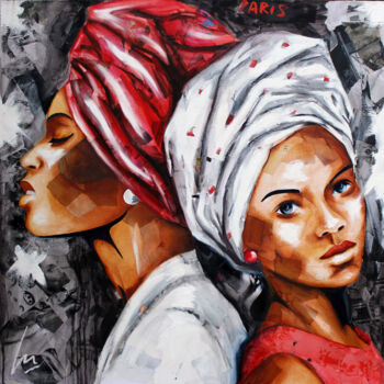 Painting titled "Dos à dos" by Nathalie Lemaitre, Original Artwork, Oil Mounted on Wood Stretcher frame