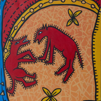 Painting titled "Red dogs" by Nathalie Maerten (MAERTEN), Original Artwork, Acrylic Mounted on Wood Stretcher frame