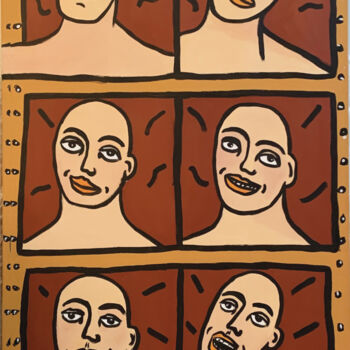 Malerei mit dem Titel "6 têtes" von Nathalie Maerten (MAERTEN), Original-Kunstwerk, Acryl Auf Keilrahmen aus Holz montiert