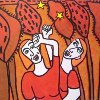 「Les chênes rouges」というタイトルの絵画 Nathalie Maerten (MAERTEN)によって, オリジナルのアートワーク, アクリル ウッドストレッチャーフレームにマウント