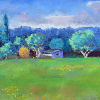 Peinture intitulée "La ferme du bas" par Nathalie Michault, Œuvre d'art originale, Pastel Monté sur Carton