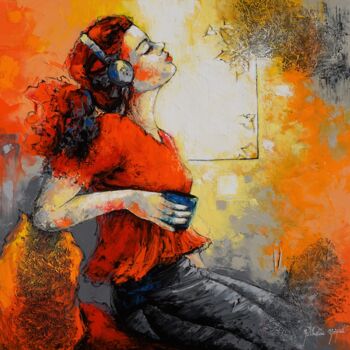 Painting titled "Pause café.Nathalie…" by Nathalie Montel, Original Artwork, Acrylic Mounted on Wood Stretcher frame