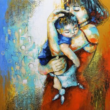 Painting titled "Son doudou.Nathalie…" by Nathalie Montel, Original Artwork, Acrylic Mounted on Wood Stretcher frame