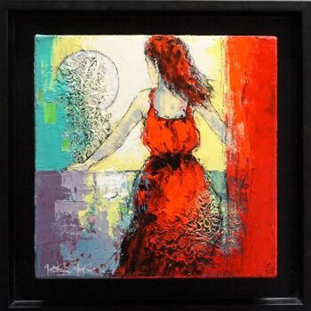Painting titled "Vers la lune" by Nathalie Montel, Original Artwork, Acrylic Mounted on Wood Stretcher frame