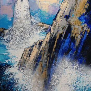 Painting titled "Le phare" by Nathalie Montel, Original Artwork, Acrylic Mounted on Wood Stretcher frame