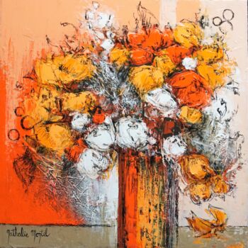 Painting titled "bouquet d'automne" by Nathalie Montel, Original Artwork, Acrylic Mounted on Wood Stretcher frame