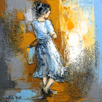 Painting titled "En chemin" by Nathalie Montel, Original Artwork, Acrylic Mounted on Wood Stretcher frame