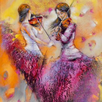 Painting titled "Danse musicale.Nath…" by Nathalie Montel, Original Artwork, Acrylic Mounted on Wood Stretcher frame