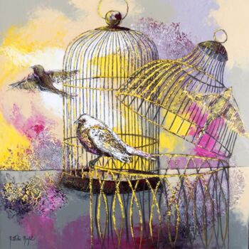 Картина под названием "Cages dorées." - Nathalie Montel, Подлинное произведение искусства, Акрил Установлен на Деревянная ра…